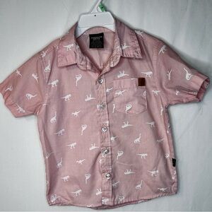 American Hawk Boye Toddlers Dinosaur Print Kids Button Down Shirt Pink Size 4T